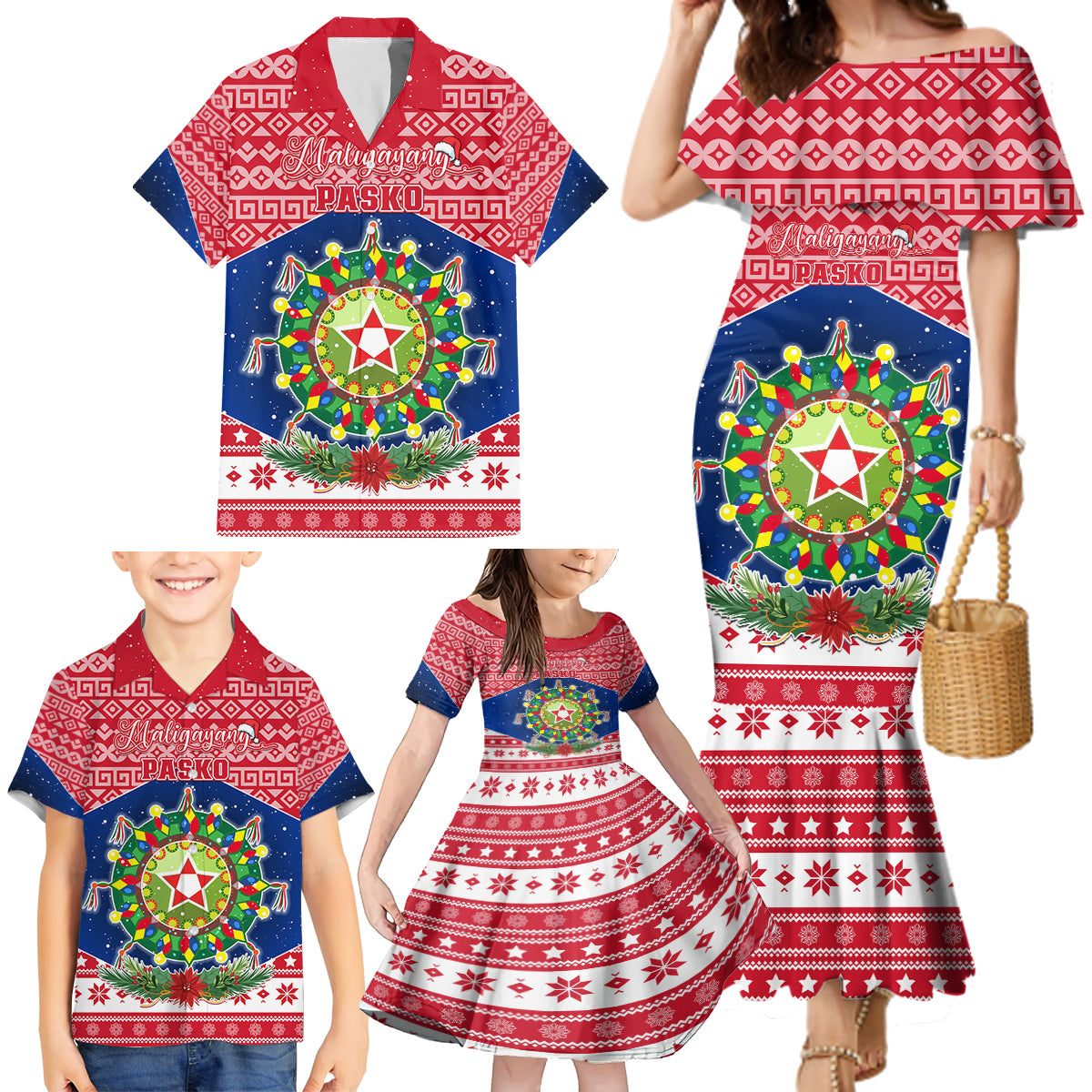 Personalised Philippines Christmas Family Matching Mermaid Dress and Hawaiian Shirt Filipino Parol Maligayang Pasko LT05 - Polynesian Pride