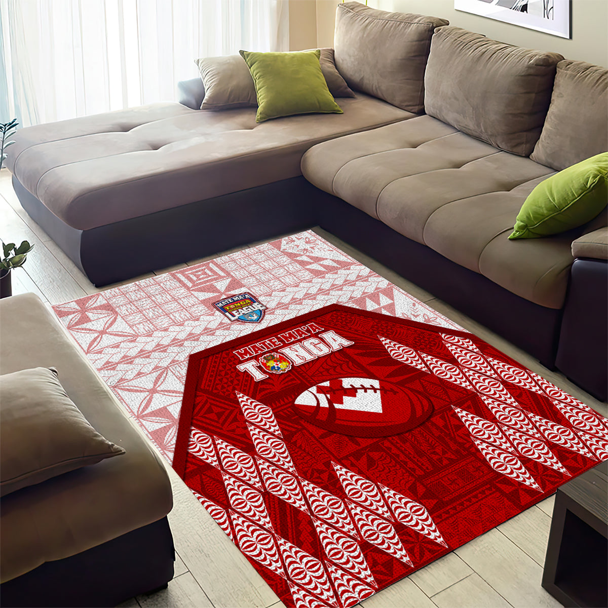 Tonga Rugby Area Rug 2023 Pacific Championships Kupesi Ngatu Mate Maa LT05 - Polynesian Pride