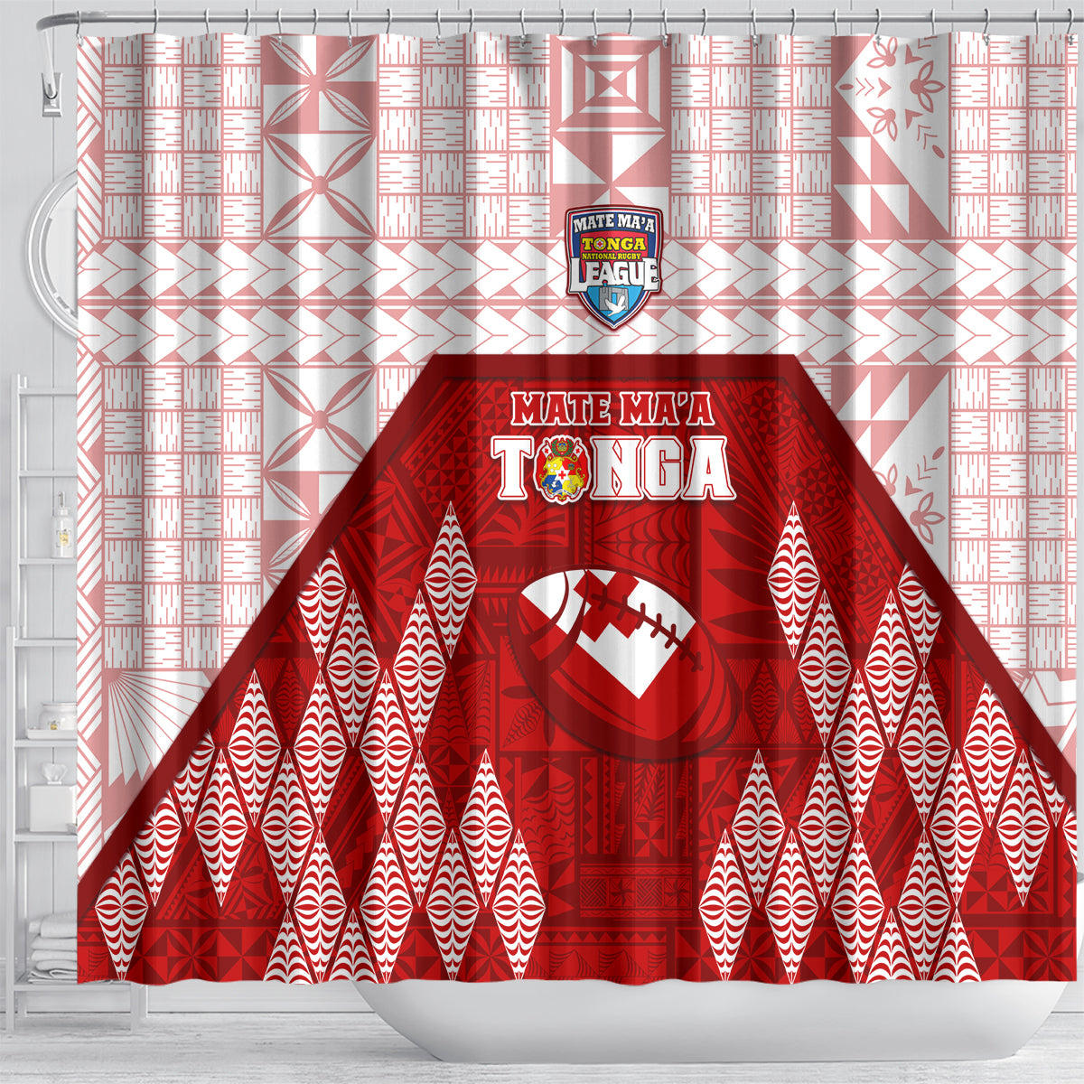 Tonga Rugby Shower Curtain 2023 Pacific Championships Kupesi Ngatu Mate Maa LT05 - Polynesian Pride