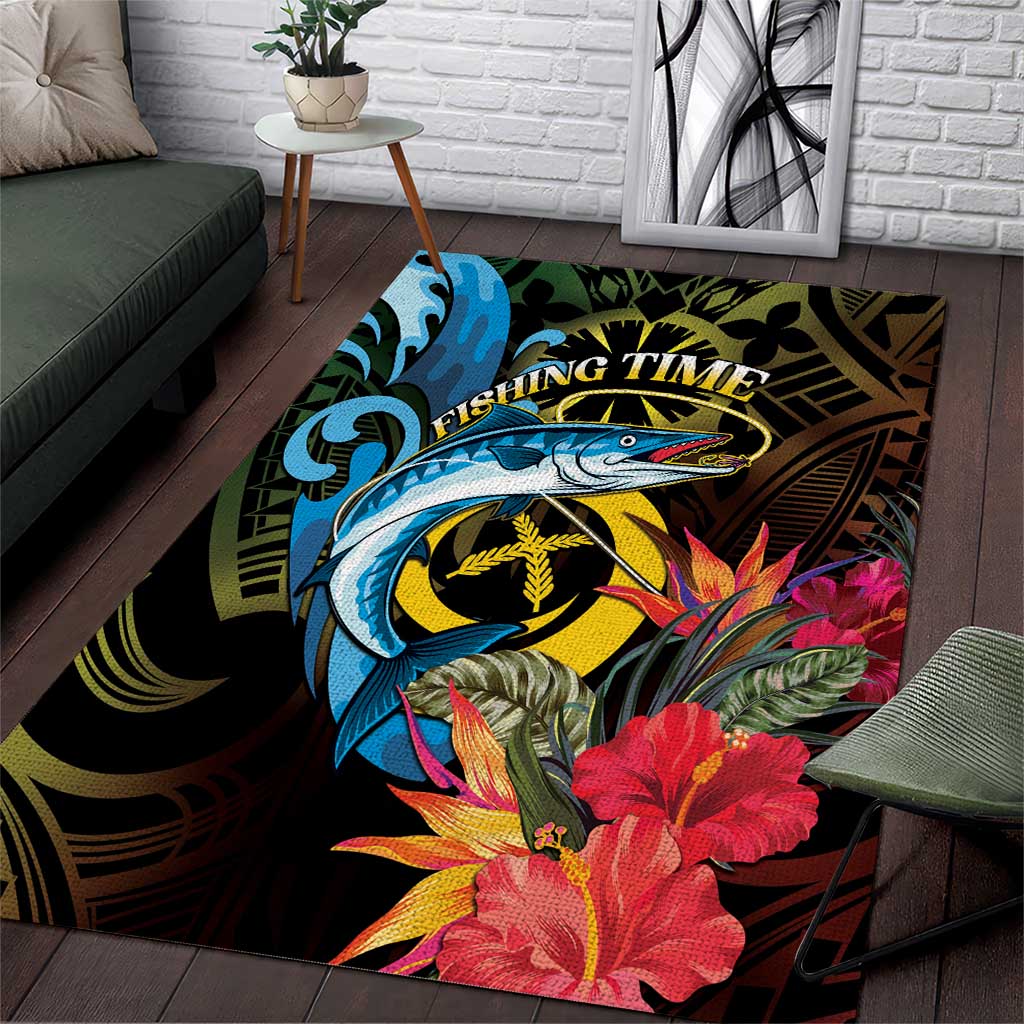 Vanuatu Fishing Area Rug It's Time To Fish LT05 Black - Polynesian Pride