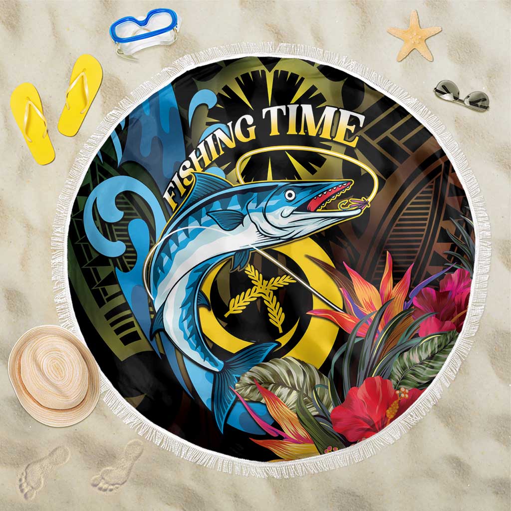 Vanuatu Fishing Beach Blanket It's Time To Fish LT05 One Size 150cm Black - Polynesian Pride