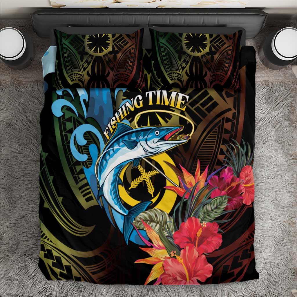 Vanuatu Fishing Bedding Set It's Time To Fish LT05 Black - Polynesian Pride