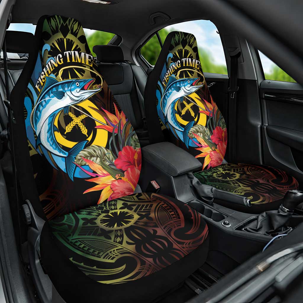 Vanuatu Fishing Car Seat Cover It's Time To Fish LT05 One Size Black - Polynesian Pride