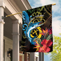Vanuatu Fishing Garden Flag It's Time To Fish LT05 House Flag Black - Polynesian Pride