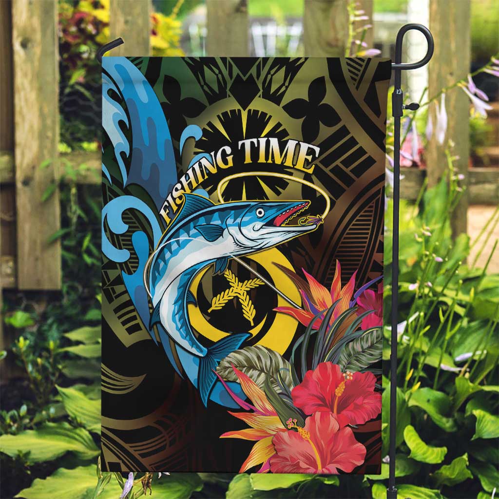 Vanuatu Fishing Garden Flag It's Time To Fish LT05 Garden Flag Black - Polynesian Pride