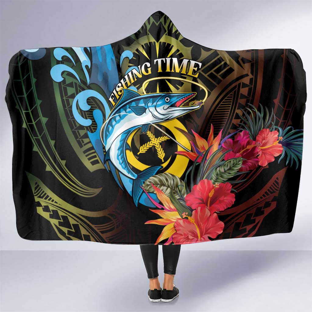 Vanuatu Fishing Hooded Blanket It's Time To Fish LT05 One Size Black - Polynesian Pride