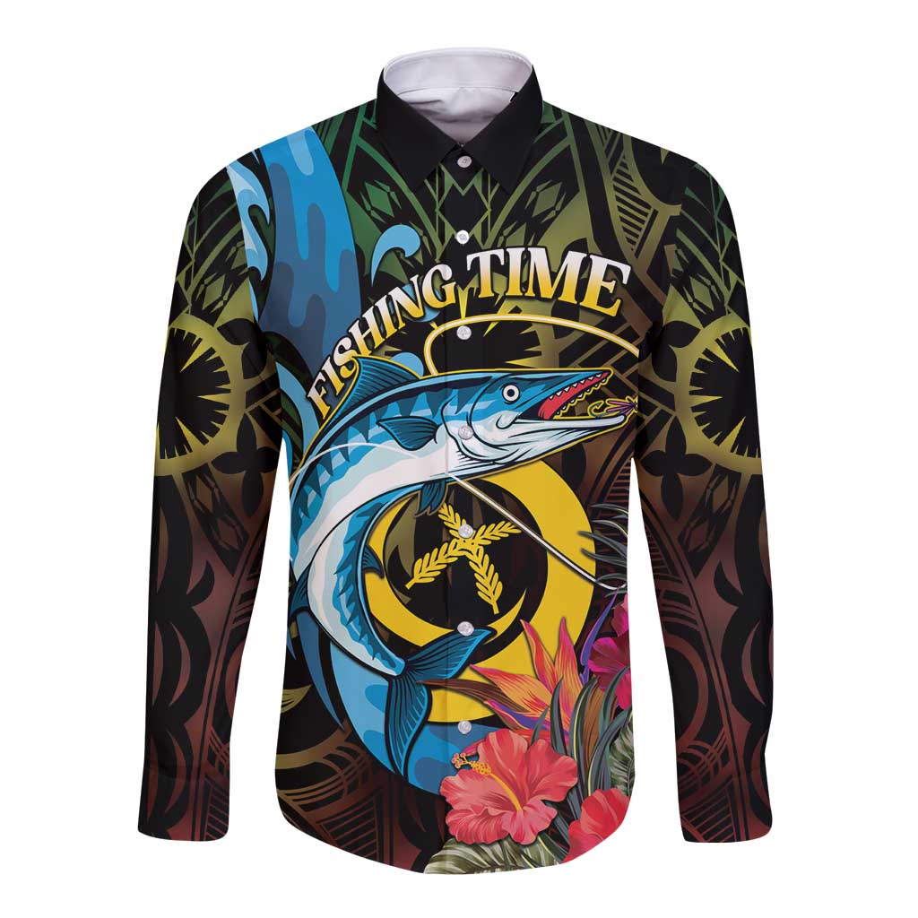 Vanuatu Fishing Long Sleeve Button Shirt It's Time To Fish LT05 Unisex Black - Polynesian Pride