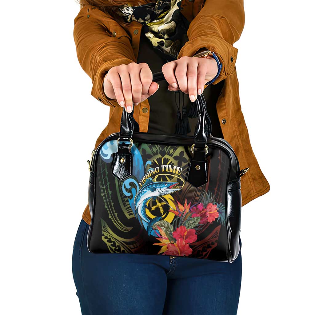 Vanuatu Fishing Shoulder Handbag It's Time To Fish LT05 One Size Black - Polynesian Pride