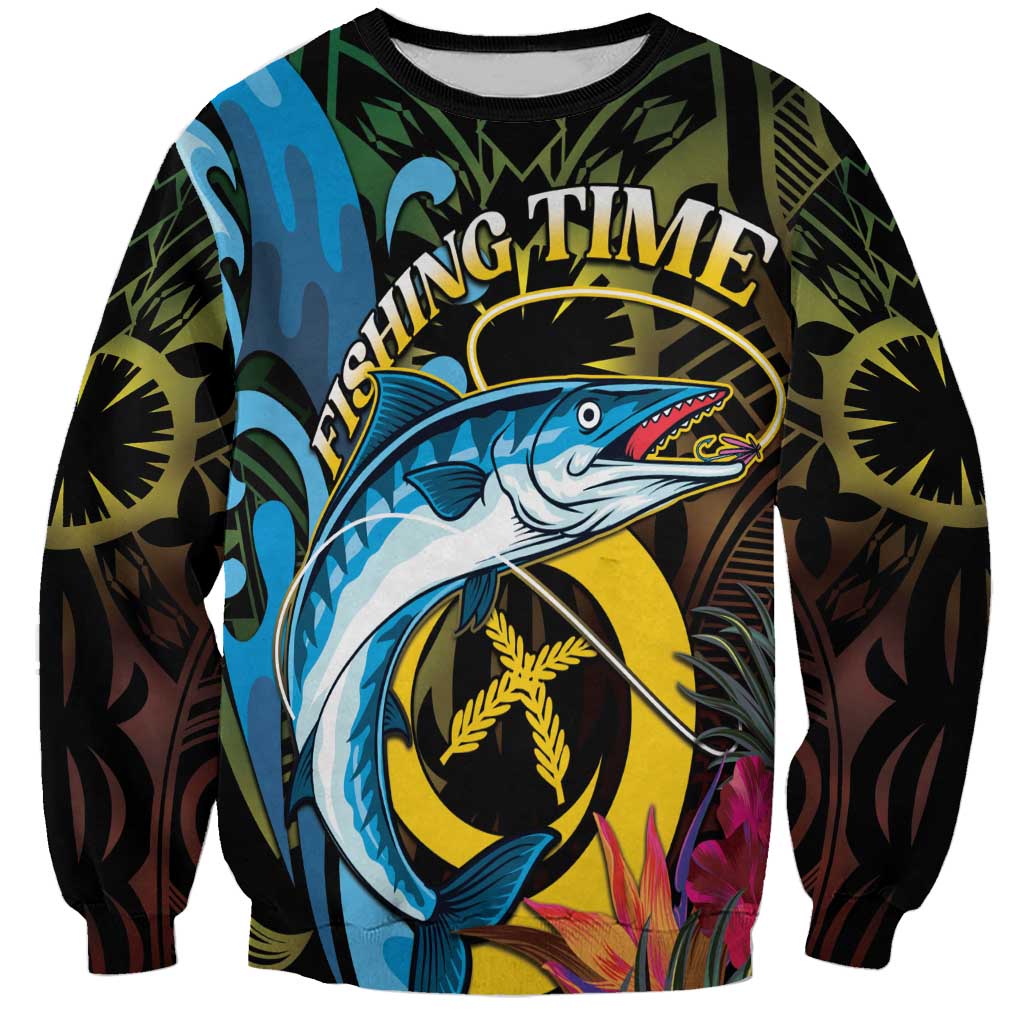 Vanuatu Fishing Sweatshirt It's Time To Fish LT05 Unisex Black - Polynesian Pride