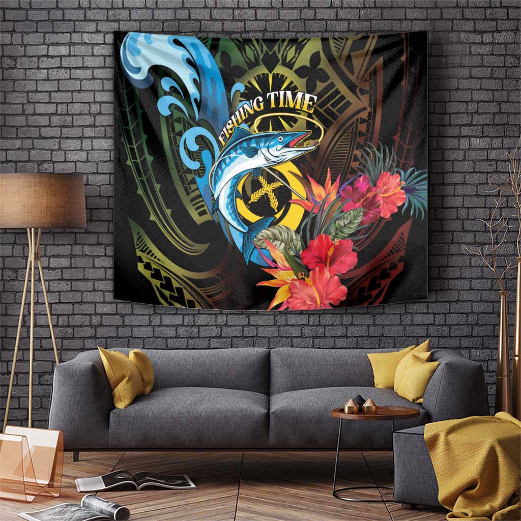 Vanuatu Fishing Tapestry It's Time To Fish LT05 Black - Polynesian Pride