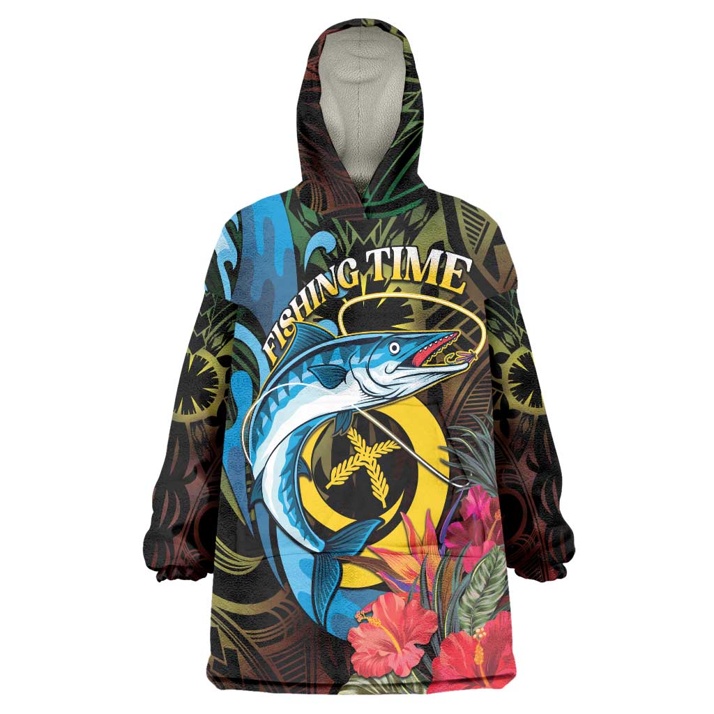Vanuatu Fishing Wearable Blanket Hoodie It's Time To Fish LT05 One Size Black - Polynesian Pride