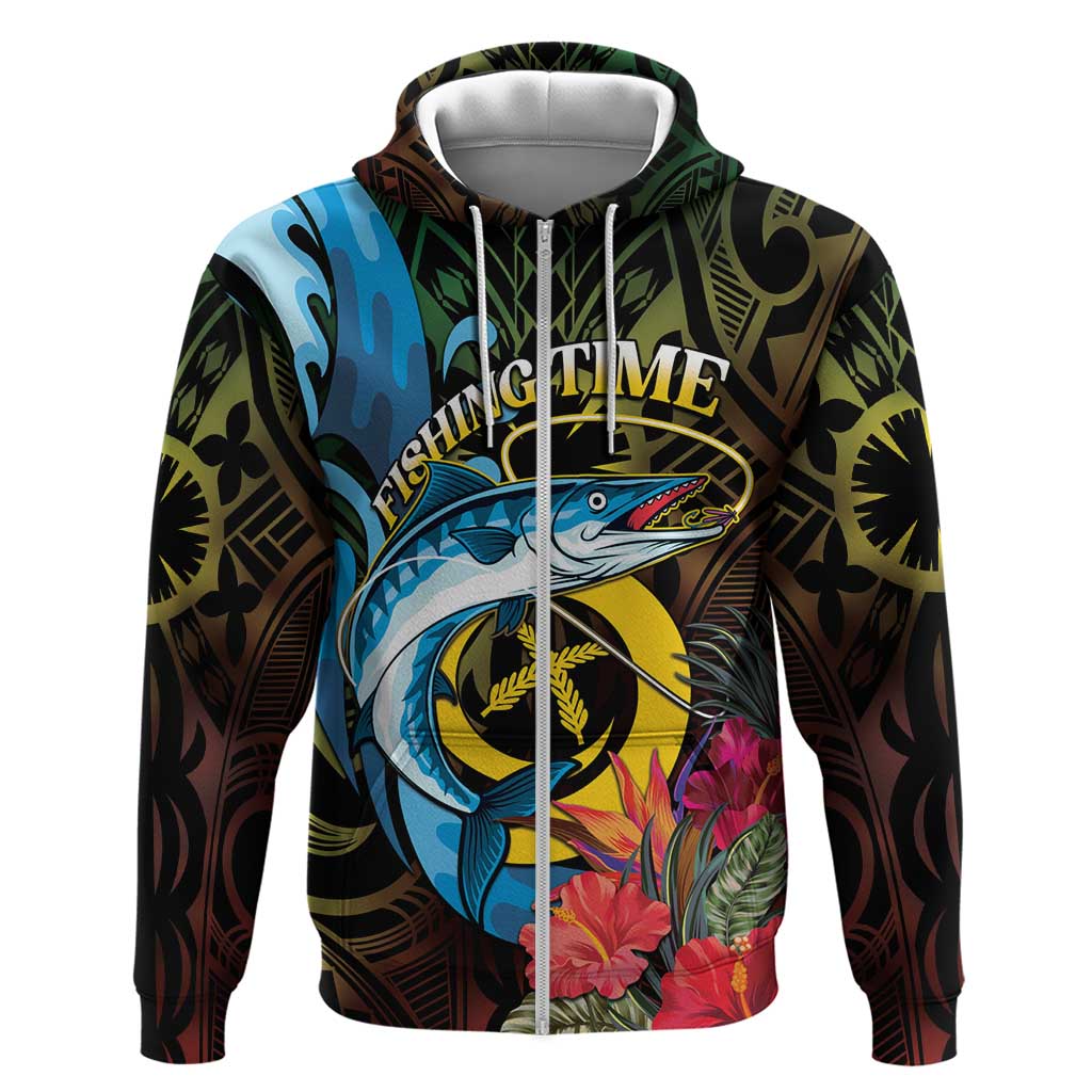 Vanuatu Fishing Zip Hoodie It's Time To Fish LT05 Zip Hoodie Black - Polynesian Pride