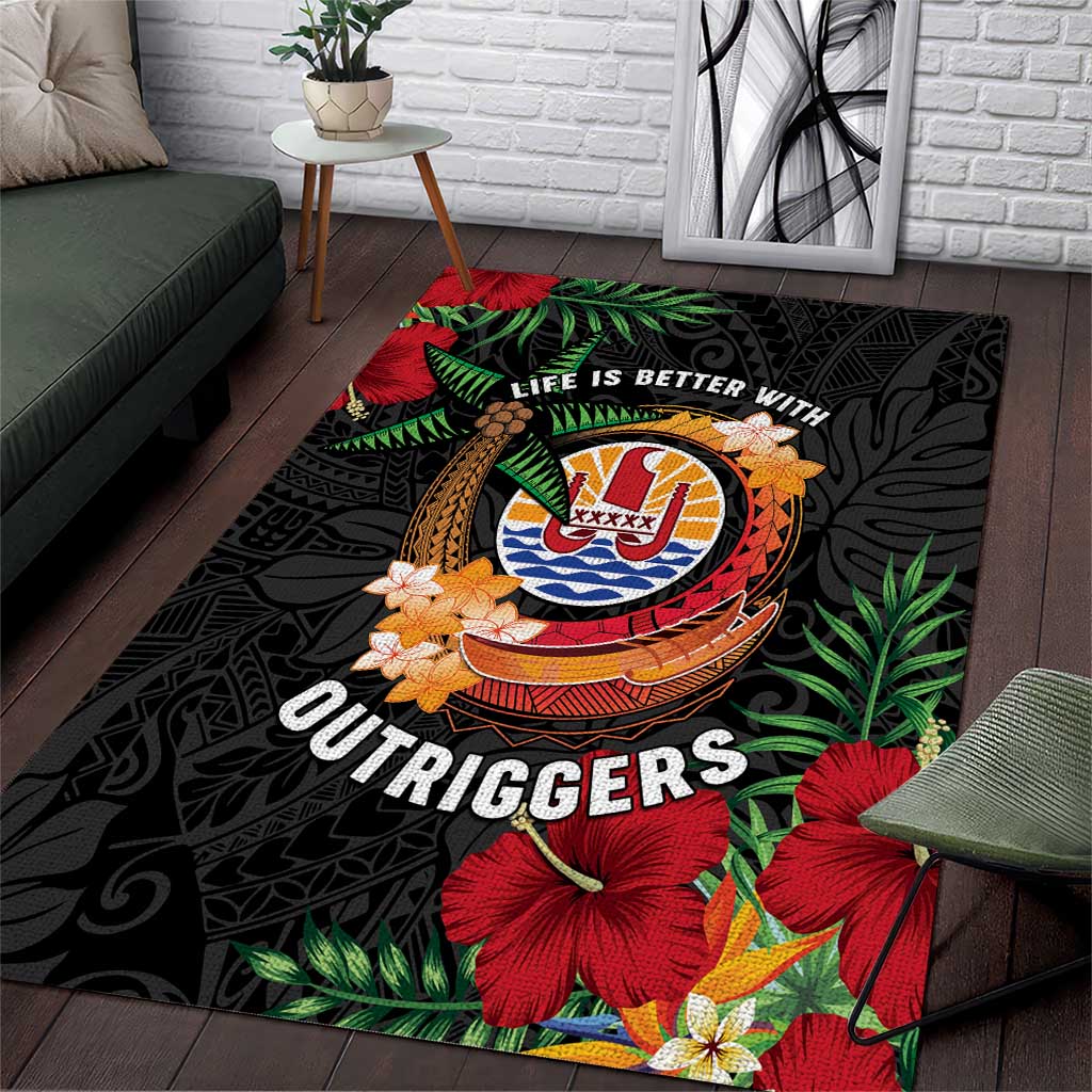 French Polynesia Outrigger Canoe Race Area Rug Tropical Vibe LT05 Black - Polynesian Pride