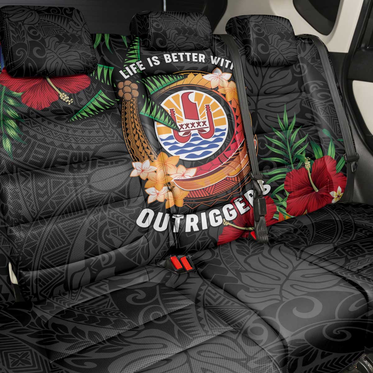 French Polynesia Outrigger Canoe Race Back Car Seat Cover Tropical Vibe LT05 - Polynesian Pride