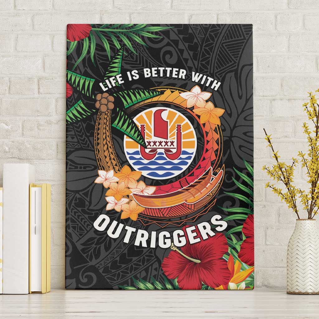 French Polynesia Outrigger Canoe Race Canvas Wall Art Tropical Vibe LT05 Without Frame Black - Polynesian Pride