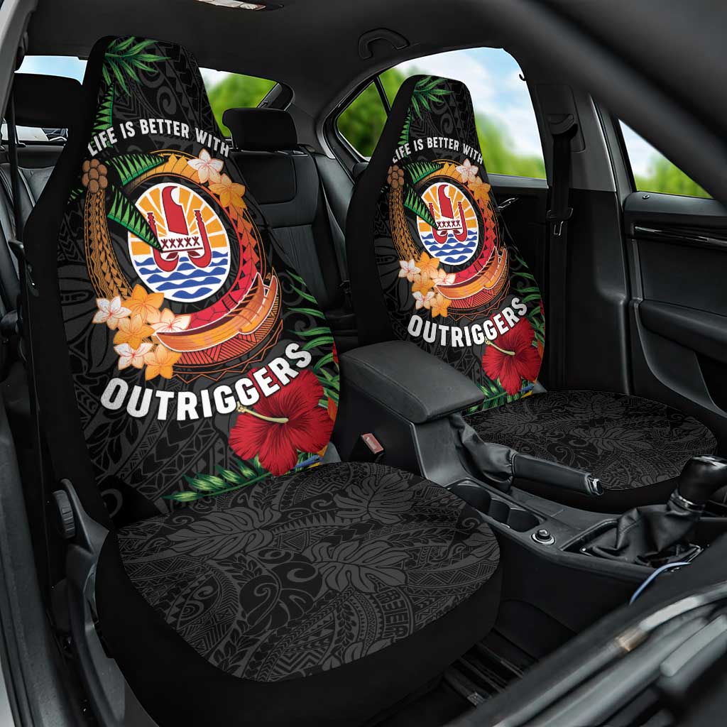French Polynesia Outrigger Canoe Race Car Seat Cover Tropical Vibe LT05 One Size Black - Polynesian Pride