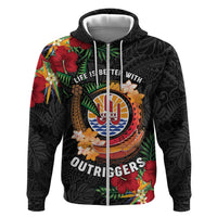 Personalised French Polynesia Outrigger Canoe Race Hoodie Tropical Vibe LT05 Zip Hoodie Black - Polynesian Pride