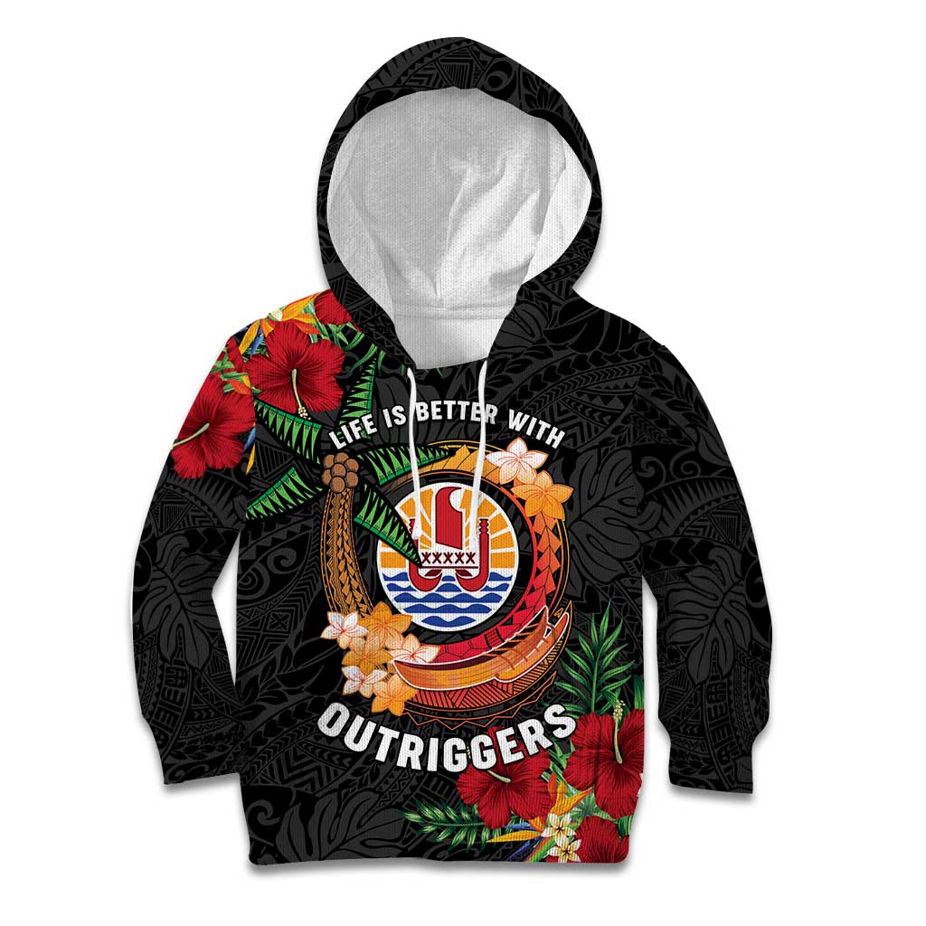 Personalised French Polynesia Outrigger Canoe Race Kid Hoodie Tropical Vibe LT05 Hoodie Black - Polynesian Pride
