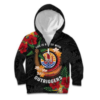 Personalised French Polynesia Outrigger Canoe Race Kid Hoodie Tropical Vibe LT05 Zip Hoodie Black - Polynesian Pride