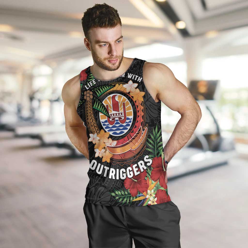 Personalised French Polynesia Outrigger Canoe Race Men Tank Top Tropical Vibe LT05 Black - Polynesian Pride