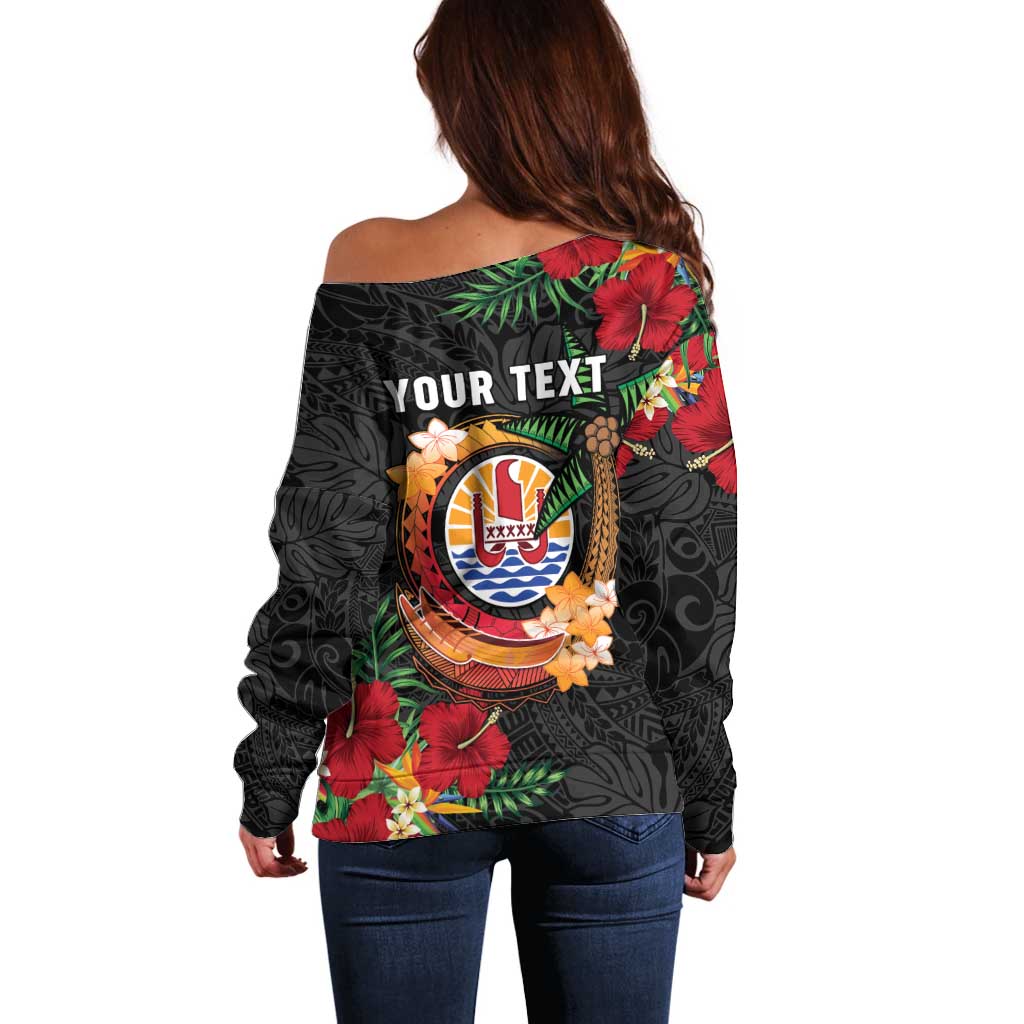 Personalised French Polynesia Outrigger Canoe Race Off Shoulder Sweater Tropical Vibe LT05 - Polynesian Pride