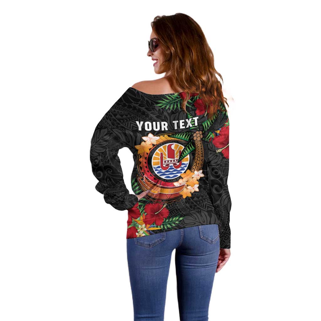 Personalised French Polynesia Outrigger Canoe Race Off Shoulder Sweater Tropical Vibe LT05 - Polynesian Pride