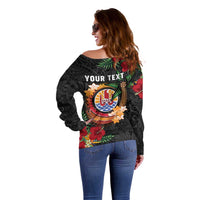 Personalised French Polynesia Outrigger Canoe Race Off Shoulder Sweater Tropical Vibe LT05 - Polynesian Pride
