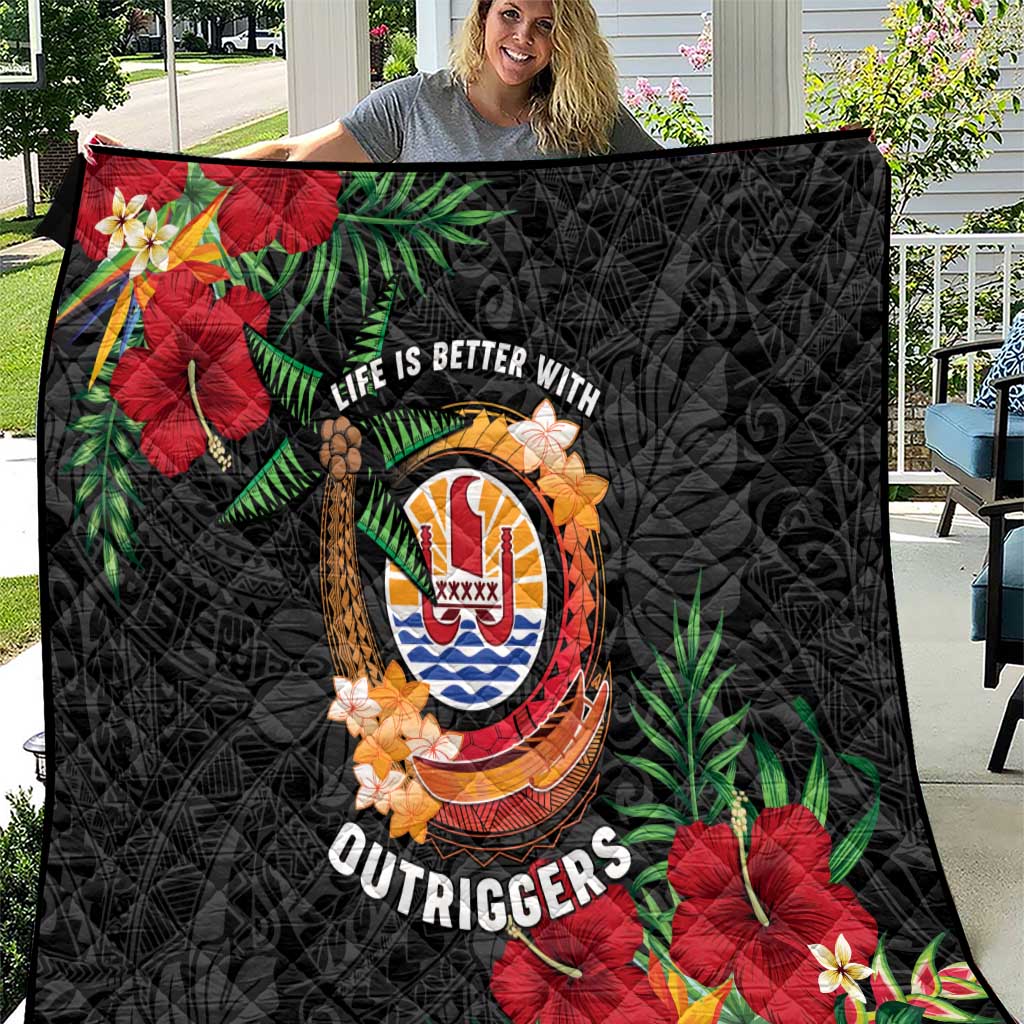 French Polynesia Outrigger Canoe Race Quilt Tropical Vibe LT05 Black - Polynesian Pride