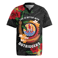 Personalised French Polynesia Outrigger Canoe Race Rugby Jersey Tropical Vibe LT05 Black - Polynesian Pride