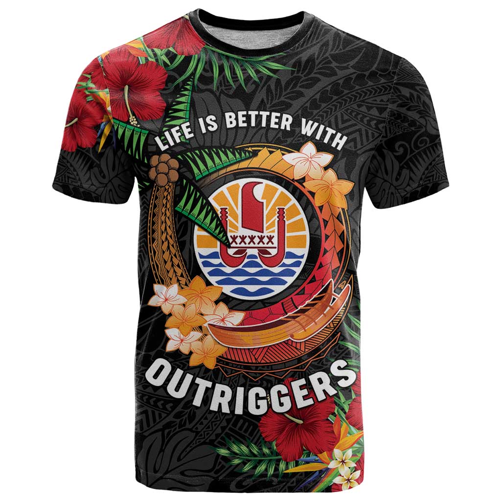Personalised French Polynesia Outrigger Canoe Race T Shirt Tropical Vibe LT05 Black - Polynesian Pride