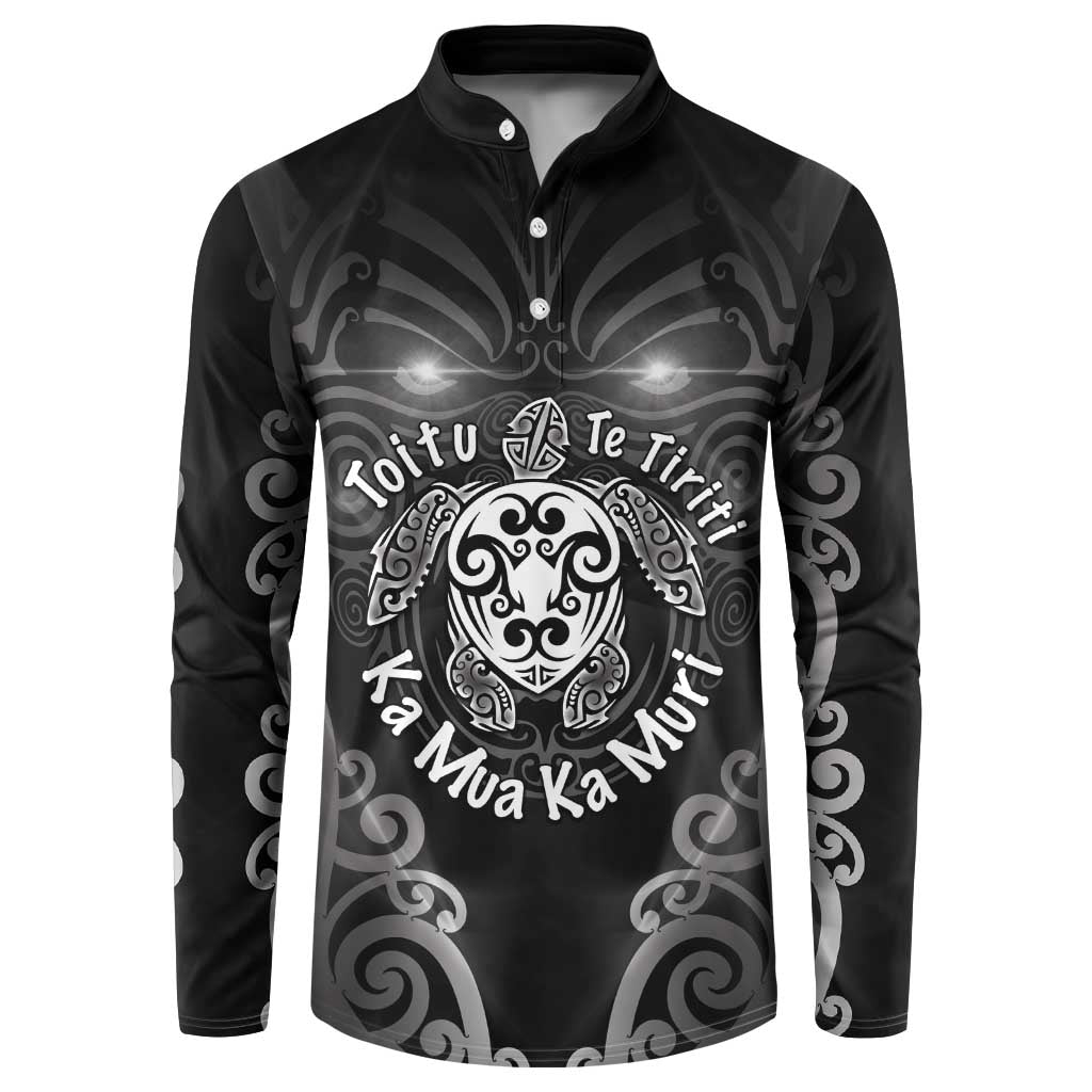 Aotearoa Toitu Te Tiriti Button Sweatshirt Ka Mua Ka Muri LT05 Black - Polynesian Pride