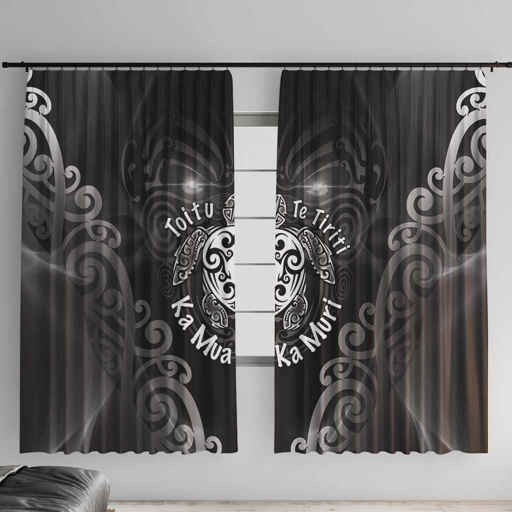 Aotearoa Toitu Te Tiriti Window Curtain Ka Mua Ka Muri LT05 With Hooks Black - Polynesian Pride