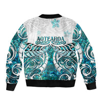 New Zealand Aotearoa Kia Ora Bomber Jacket Paua Shell Maori Silver Fern LT05 - Polynesian Pride