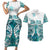 New Zealand Aotearoa Kia Ora Couples Matching Short Sleeve Bodycon Dress and Hawaiian Shirt Paua Shell Maori Silver Fern LT05 Turquoise - Polynesian Pride