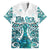 New Zealand Aotearoa Kia Ora Family Matching Off Shoulder Long Sleeve Dress and Hawaiian Shirt Paua Shell Maori Silver Fern LT05 Dad's Shirt - Short Sleeve Turquoise - Polynesian Pride