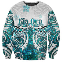 New Zealand Aotearoa Kia Ora Sweatshirt Paua Shell Maori Silver Fern LT05 Unisex Turquoise - Polynesian Pride