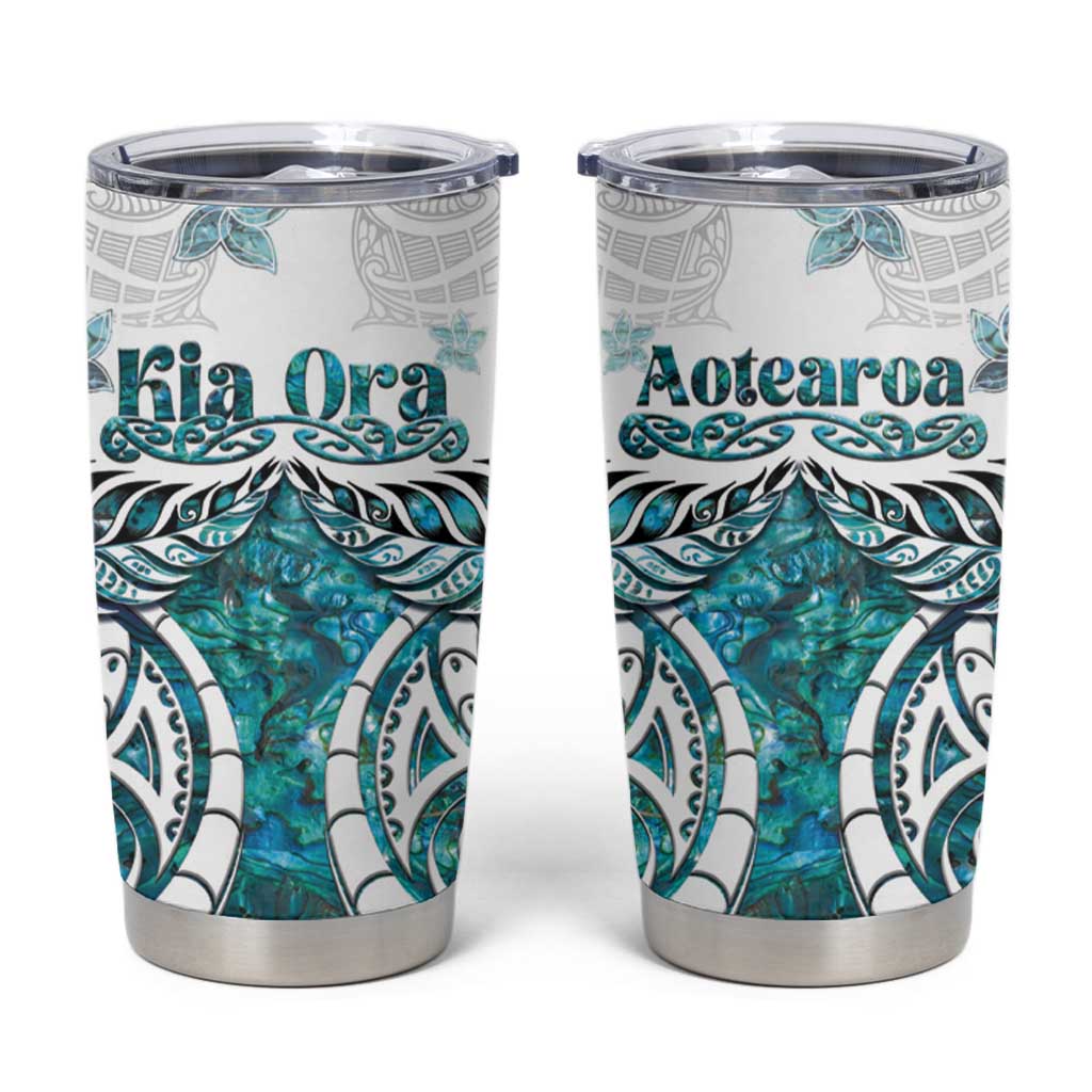 New Zealand Aotearoa Kia Ora Tumbler Cup Paua Shell Maori Silver Fern LT05 Turquoise - Polynesian Pride