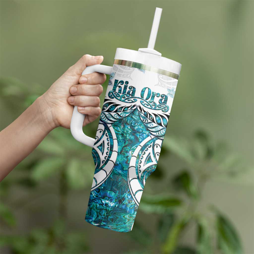 New Zealand Aotearoa Kia Ora Tumbler With Handle Paua Shell Maori Silver Fern LT05 - Polynesian Pride