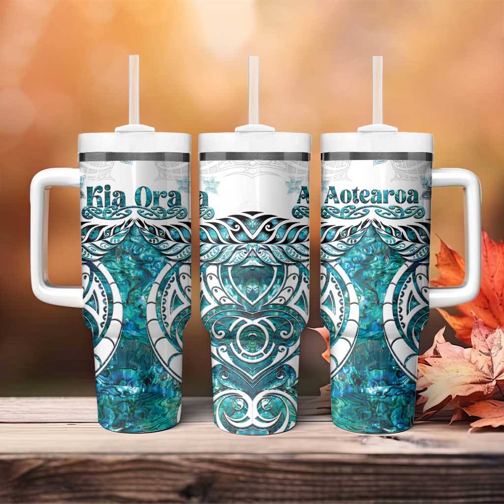 New Zealand Aotearoa Kia Ora Tumbler With Handle Paua Shell Maori Silver Fern LT05 - Polynesian Pride