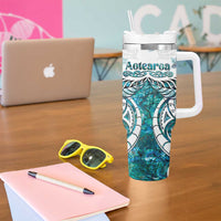 New Zealand Aotearoa Kia Ora Tumbler With Handle Paua Shell Maori Silver Fern LT05 - Polynesian Pride