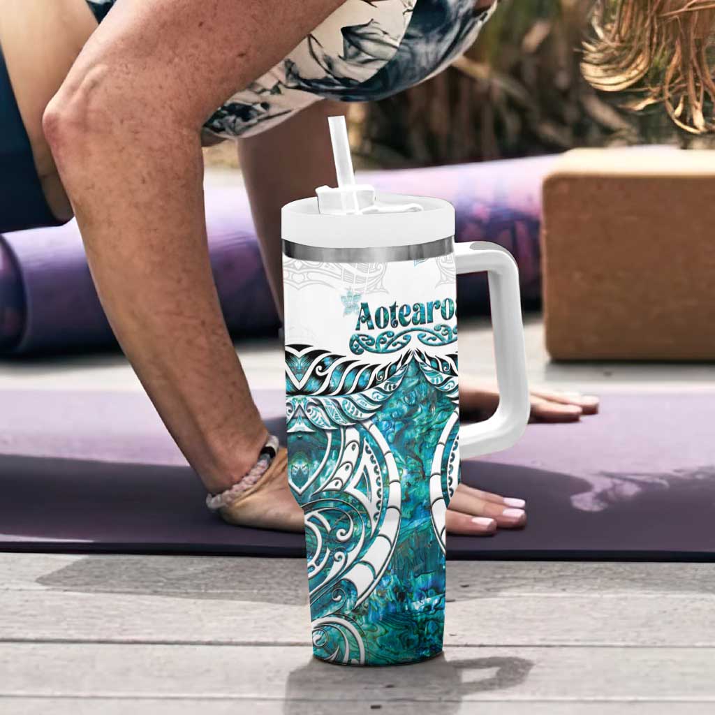 New Zealand Aotearoa Kia Ora Tumbler With Handle Paua Shell Maori Silver Fern LT05 - Polynesian Pride