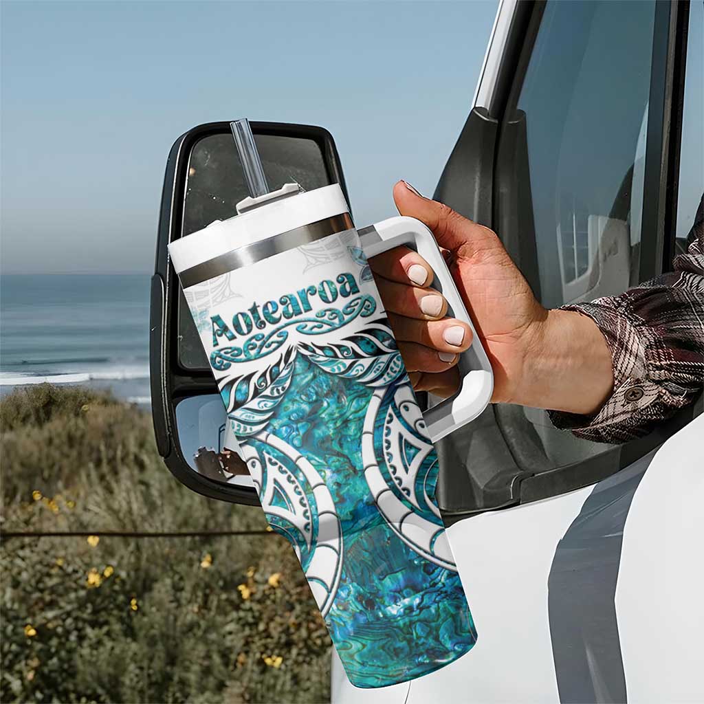 New Zealand Aotearoa Kia Ora Tumbler With Handle Paua Shell Maori Silver Fern LT05 - Polynesian Pride