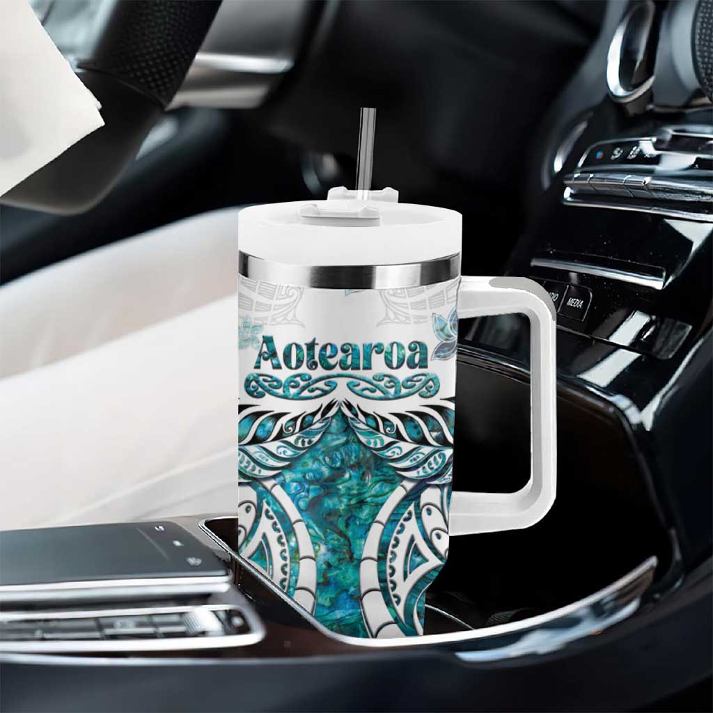 New Zealand Aotearoa Kia Ora Tumbler With Handle Paua Shell Maori Silver Fern LT05 - Polynesian Pride
