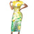 Personalised Cook Islands Kia Orana Family Matching Short Sleeve Bodycon Dress and Hawaiian Shirt Polynesian Turtle With Circle Stars LT05 Mom's Dress Yellow - Polynesian Pride