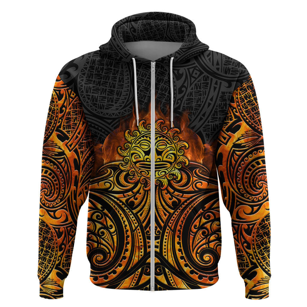 New Zealand Tamanuitera The Sun Hoodie Maori Pattern LT05 Zip Hoodie Orange - Polynesian Pride
