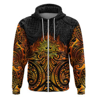 New Zealand Tamanuitera The Sun Hoodie Maori Pattern LT05 Zip Hoodie Orange - Polynesian Pride
