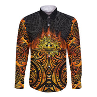 New Zealand Tamanuitera The Sun Long Sleeve Button Shirt Maori Pattern LT05 Unisex Orange - Polynesian Pride