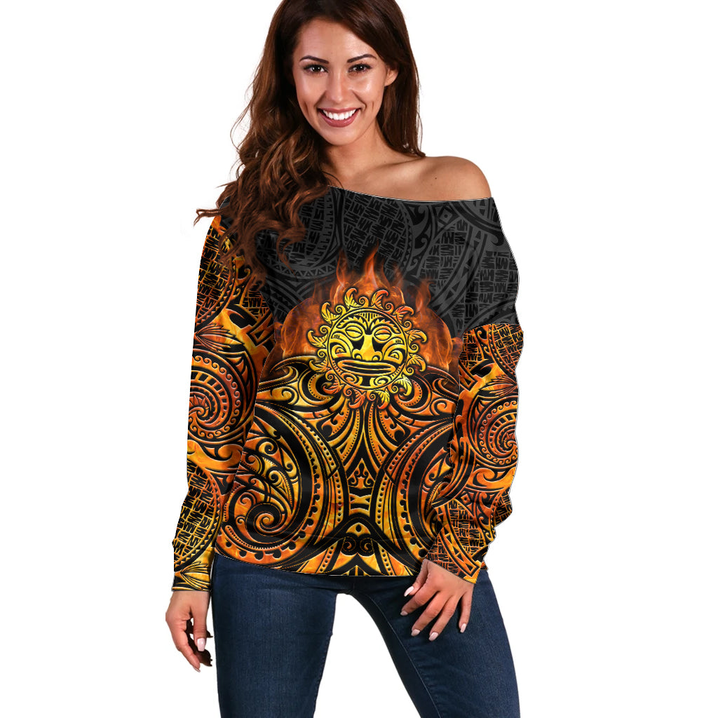 New Zealand Tamanuitera The Sun Off Shoulder Sweater Maori Pattern LT05 Women Orange - Polynesian Pride