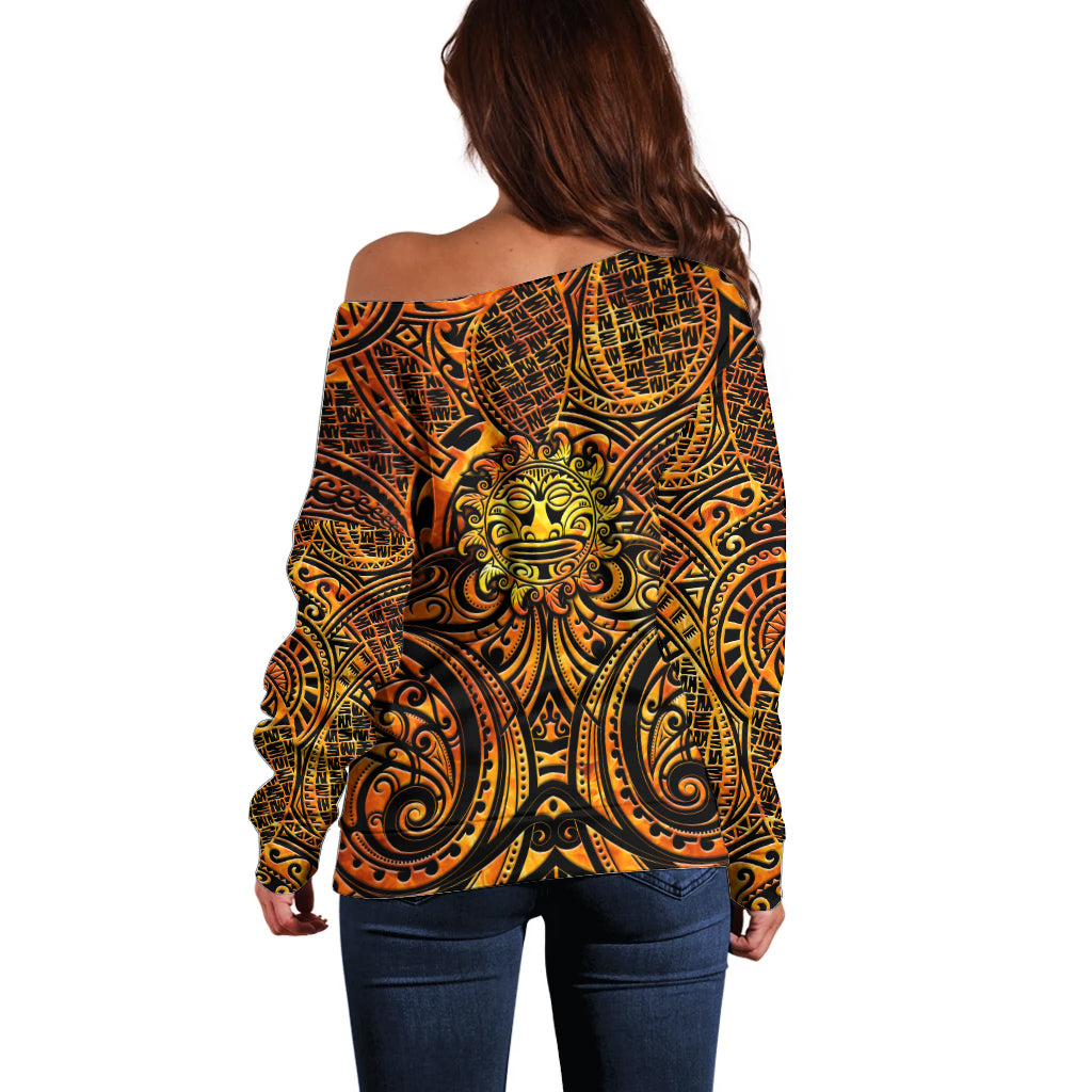 New Zealand Tamanuitera The Sun Off Shoulder Sweater Maori Pattern LT05 - Polynesian Pride