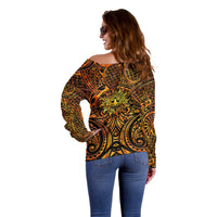 New Zealand Tamanuitera The Sun Off Shoulder Sweater Maori Pattern LT05 - Polynesian Pride